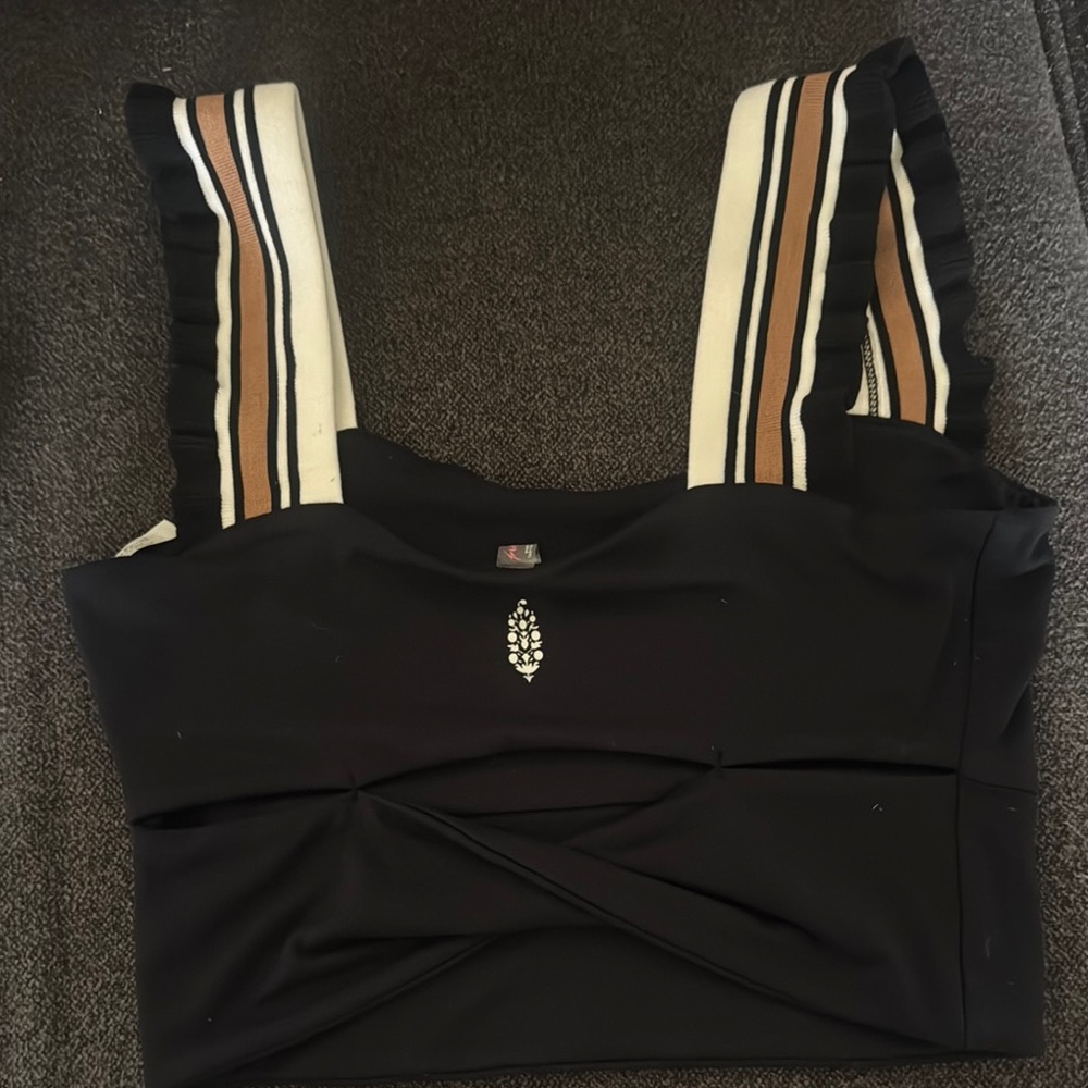 Black Fitted Crop Tank Top with Ruffled Details